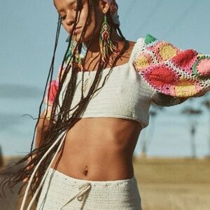 Spell & The Gypsy Collective Let the Sunshine in Crochet Top in Rainbow Sz M NWT